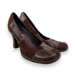 Two Lips Brown Leather Suede Patchwork Square Toe School Girl Academia Y2K Heel